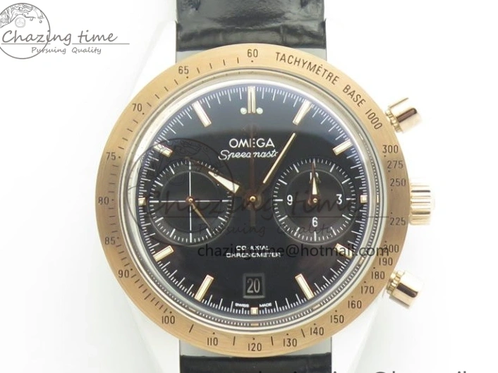 0518 Neat Speedmaster ’57 Co-Axial SS RG OMF 1:1 Best Edition Black Dial On Leather Strap A9300 (Free Leather Strap) 8067